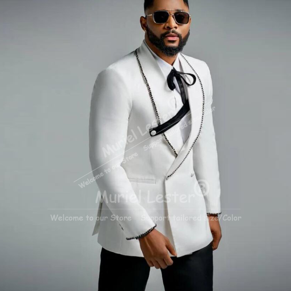 Unique Men'S Formal Wear - ชุดสูทดีไซน์เฉพาะสำหรับผู้ชาย ชุด 2 ชิ้น แจ็คเก็ตปักมุกพร้อมกางเกงสีดำ ชุดสูทแบบกำหนดเองสำหรับงานแต่งงาน
