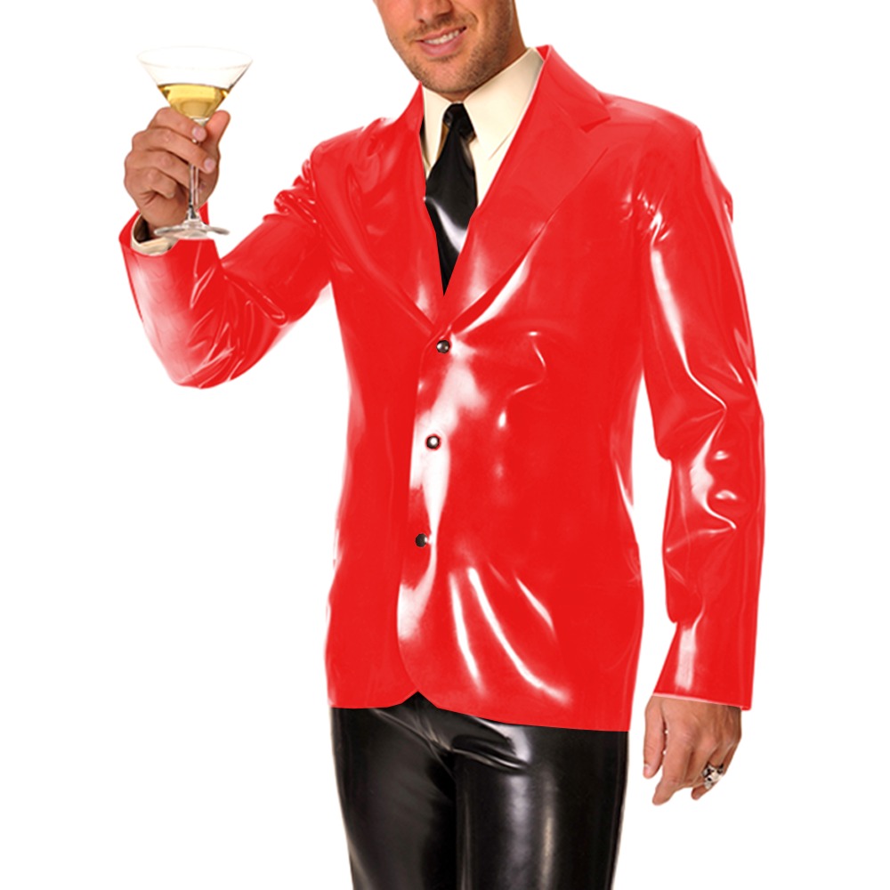 Mens Formal Look - เสื้อโค้ทปกปกหนังไวนิล PVC แขนยาวสำหรับผู้ชาย, ชุดออกงานกลางคืน, เสื้อแจ็คเก็ตสไตล์ลาเท็กซ์สำหรับธุรกิจ, ชุดลำลอง,