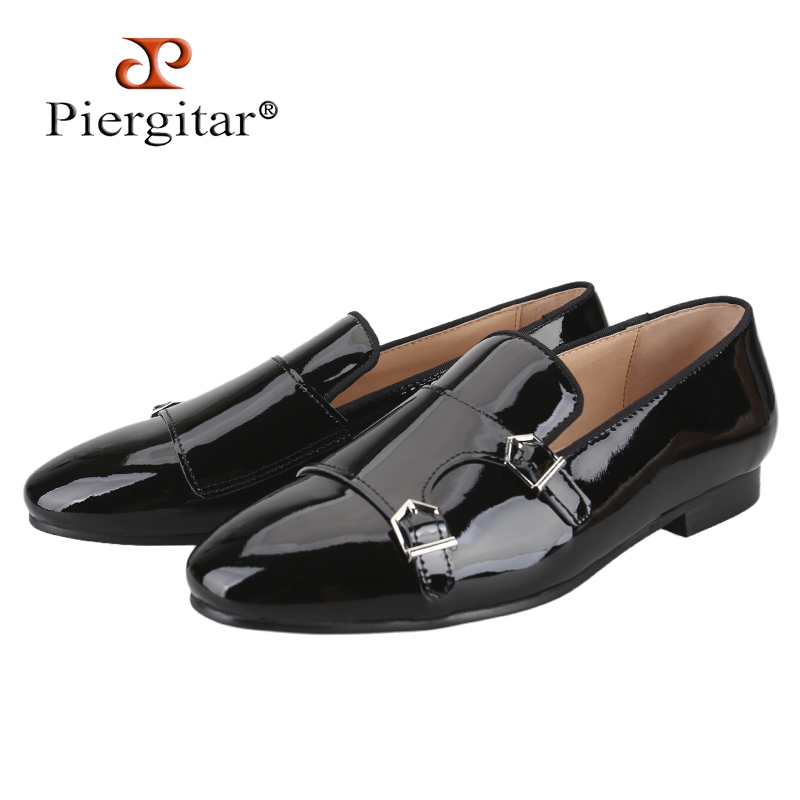 Men'S Formal Wear - Piergitar ใหม่สีดําสิทธิบัตรหนังผู้ชายคู่พระภิกษุสงฆ์รองเท้าสําหรับแฟชั่น/แสดงอย่างเป็นทางการสวมใส่ SLIP-ON loafers PLUS ขนาด