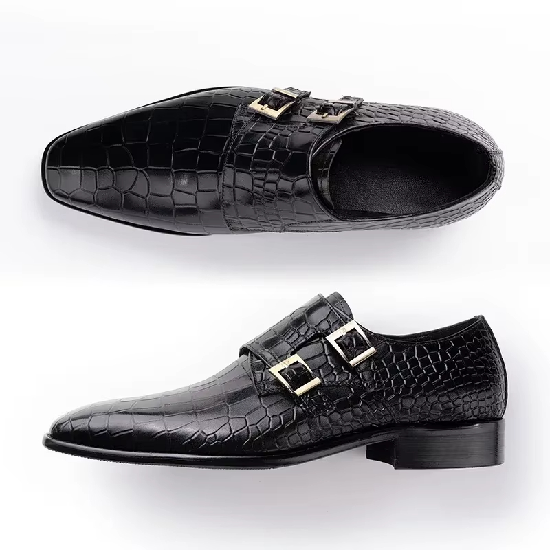 Men'S Formal Party Wear Shoes - ผู้ชายหนังแท้Loafers Handmade Double Buckle Monk Slip-Onรองเท้าสําหรับงานปาร์ตี้และสวมใส่อย่างเป็นทางการแฟชั่น