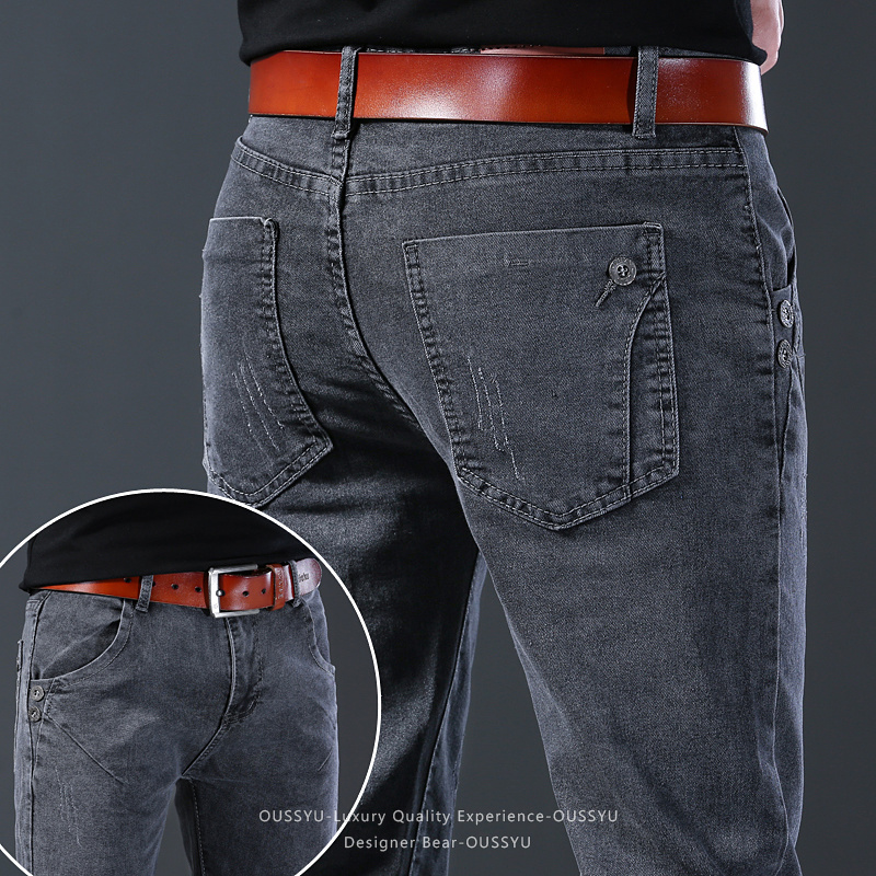 Men Formal Wear With Jeans - กางเกงยีนส์เดนิมทรงสลิมขากระบอกสำหรับผู้ชาย แบรนด์เสื้อผ้าลำลอง ใส่ทำงานได้ ระบายอากาศดี เหมาะสำหรับใส่ทำงานในออฟฟิศ ชุดทำงานทางการ