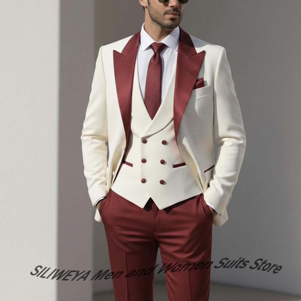 Mens Formal Look - ชุดทักซิโด้ผู้ชายสุดหรู 3 ชิ้น (เสื้อแจ็คเก็ต+เสื้อกั๊ก+กางเกง) ชุดออกงานแต่งงาน ชุดราตรี