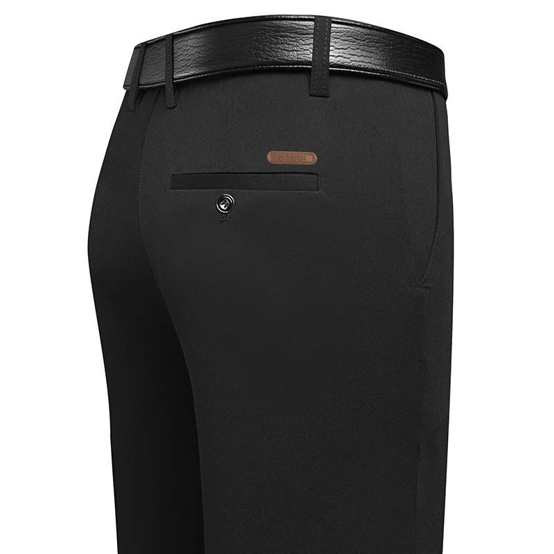 Men'S Formal Wear - กางเกงขายาวทรงตรงสำหรับผู้ชาย ป้ายหนังที่กระเป๋าหลัง ทรงหลวม ใส่สบาย เหมาะสำหรับการประชุมทางธุรกิจ ชุดทำงานประจำวัน