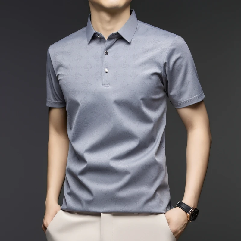 Men'S Polo Formal Wear - เสื้อโปโลผู้ชาย แขนสั้น ลายแจ็คการ์ด แห้งเร็ว ระบายอากาศได้ดี ปกคอปก