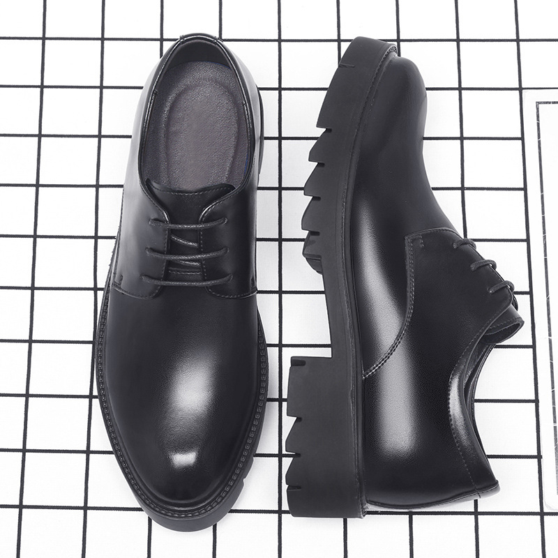 Men'S Formal Wear - รองเท้าหนังสีดำแบบผูกเชือกสำหรับผู้ชาย พื้นหนา ส้นบล็อก เหมาะสำหรับงานทางการ ธุรกิจ ออฟฟิศ