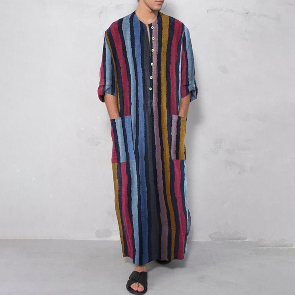 เสื้อคลุมมุสลิมลายทางพิมพ์ลายใ - Men Formal Wear Shirts บทวิจารณ์และราคา
