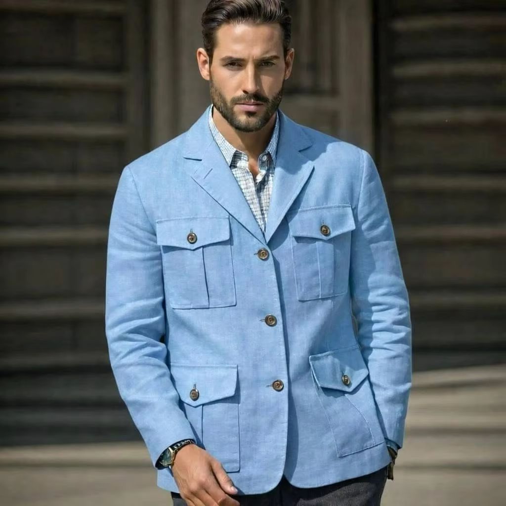 เสื้อเบลเซอร์ผ้าลินินสีน้ำเงิน - Men'S Formal Resort Wear บทวิจารณ์และราคา