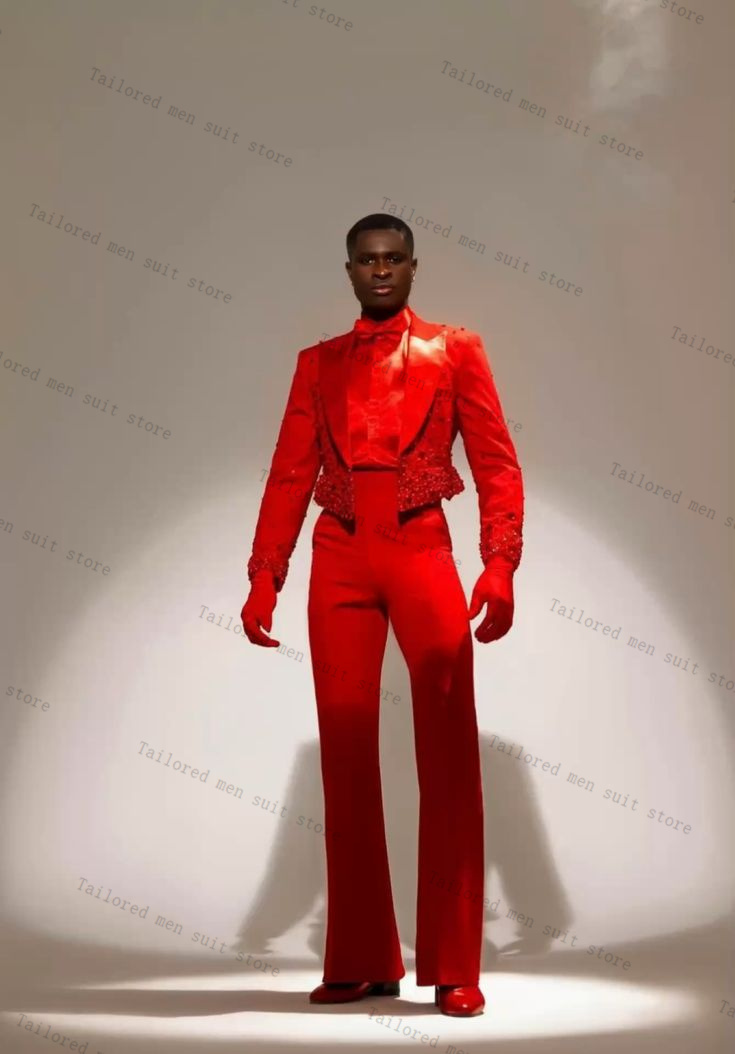 ชุดสูทผู้ชายสีแดงคริสตัล 2 ชิ้ - Men Formal Wear Wedding Guest บทวิจารณ์และราคา