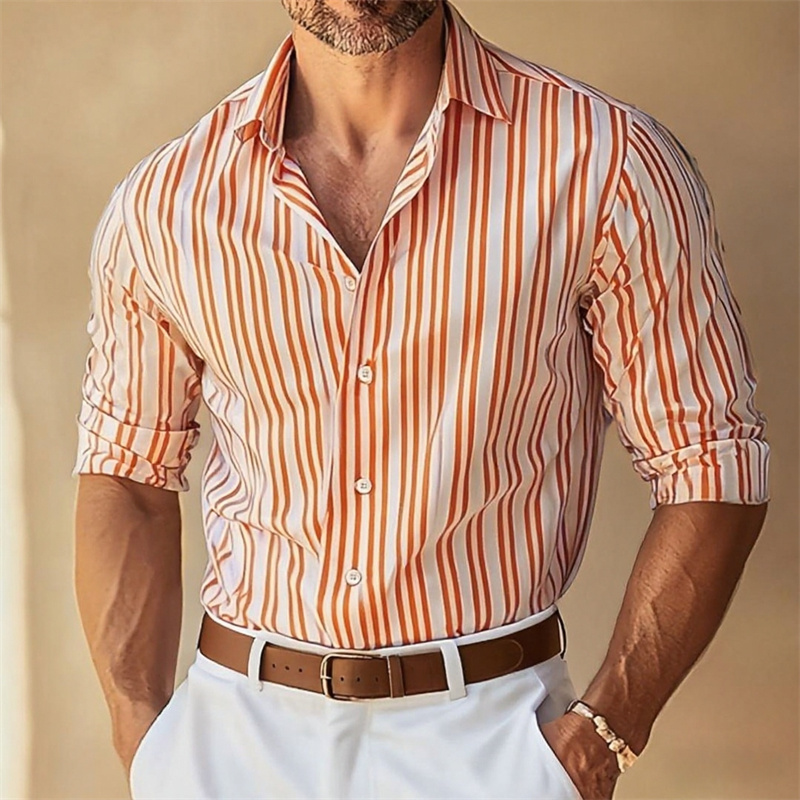เสื้อเชิ้ตผู้ชายลายทาง คอปกติด - Men Formal Wear Shirts บทวิจารณ์และราคา