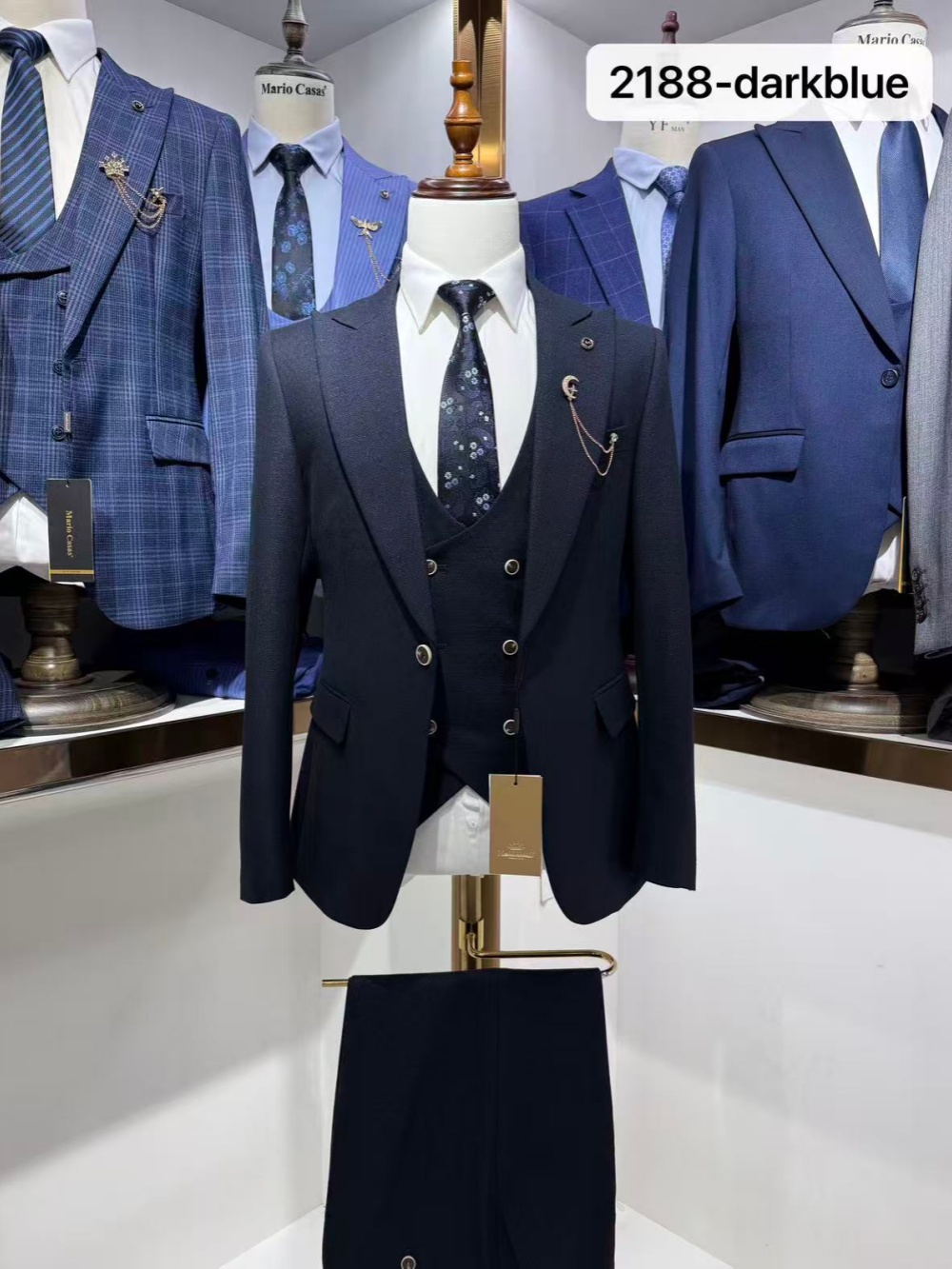ชุดสูทผู้ชายสีน้ำเงินเข้ม 3 ชิ - Men Formal Wear Wedding Guest บทวิจารณ์และราคา
