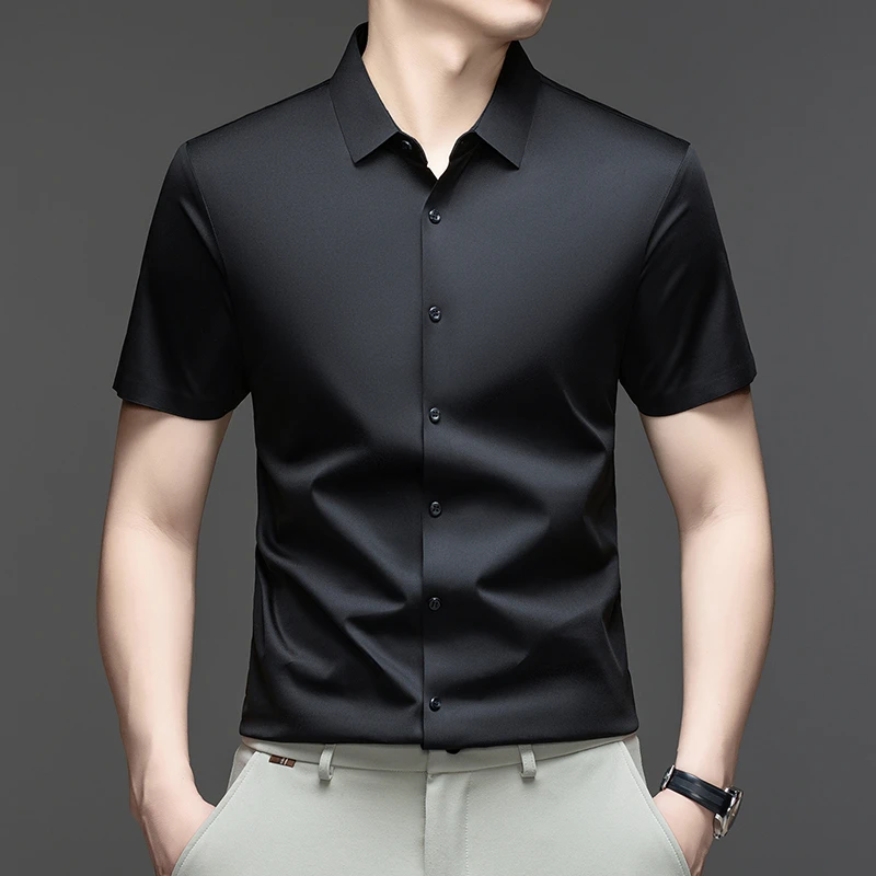 เสื้อเชิ้ตผู้ชายแขนสั้นผ้าไหมน - Mens Formal Look บทวิจารณ์และราคา