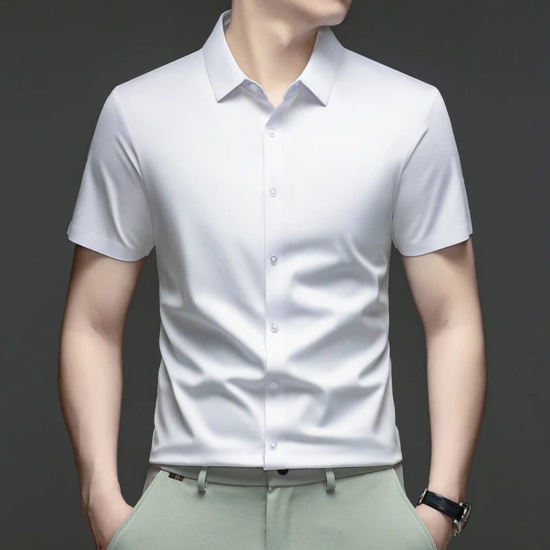 เสื้อเชิ้ตผู้ชายแขนสั้นผ้าไหมน - Mens Formal Look บทวิจารณ์และราคา